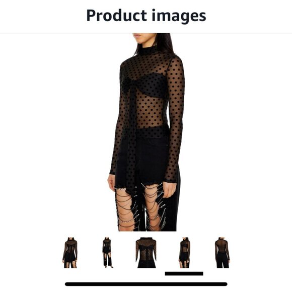 Forever 21 Mesh Polka Dot Mock Neck Sheer Top Black Large NWT - Picture 11 of 13